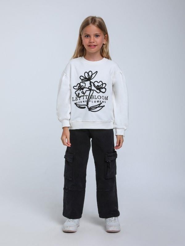 Kız Çocuk Çiçek Nakışlı Sweatshirt