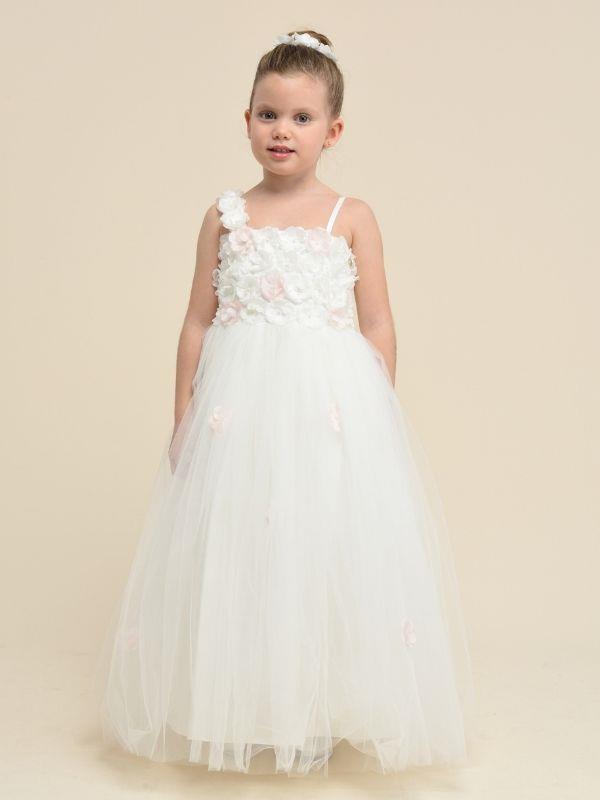 Kız Çocuk Çiçekli Askılı Uzun Abiye Elbise