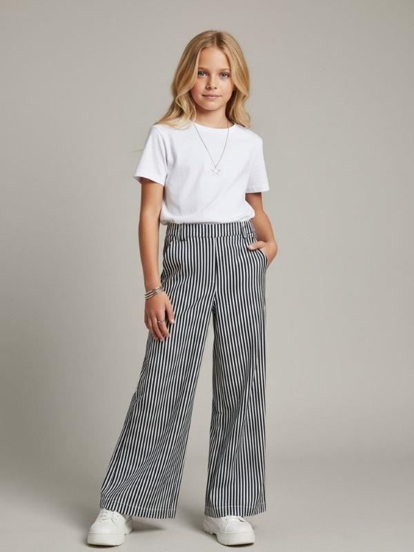 Kız Çocuk Çizgili Geniş Paça Pantolon