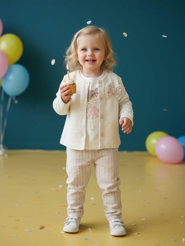 Kız Çocuk Çizgili Pantolonlu Hırkalı Üçlü Takım