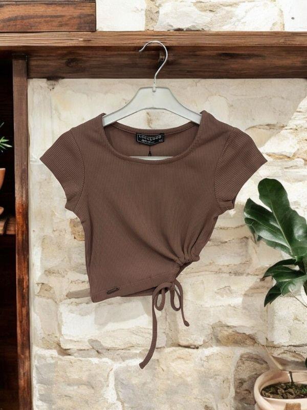 Kız Çocuk Crop Yandan Pencereli Bluz