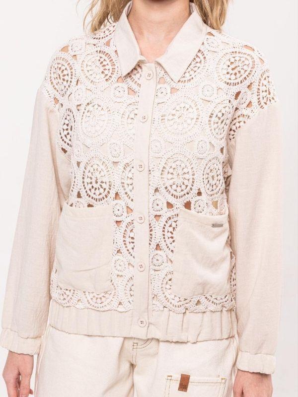 Kız Çocuk Dantelli Motifli Brode Bomber Ceket