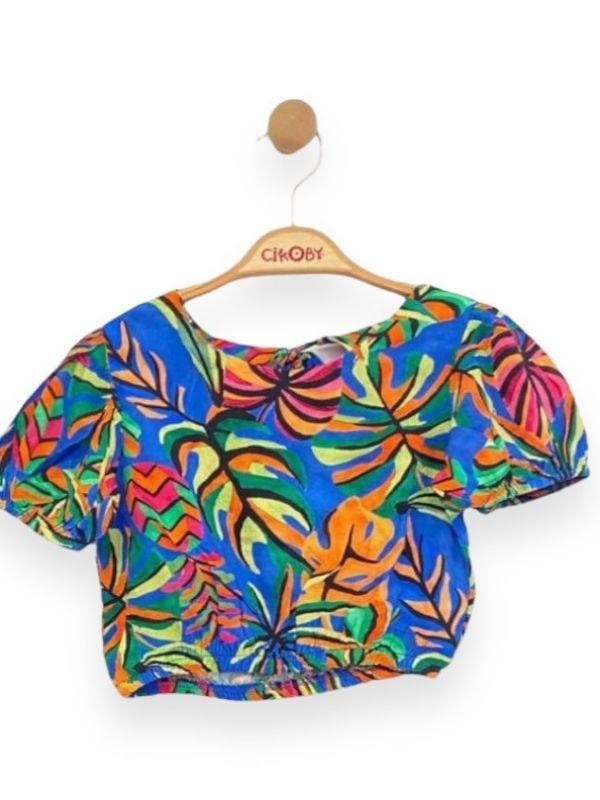 Kız Çocuk Desenli Crop Bluz
