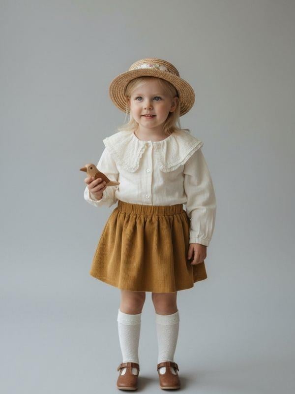 Kız Çocuk Fırfır Yaka Detaylı Uzun Kollu Gömlek