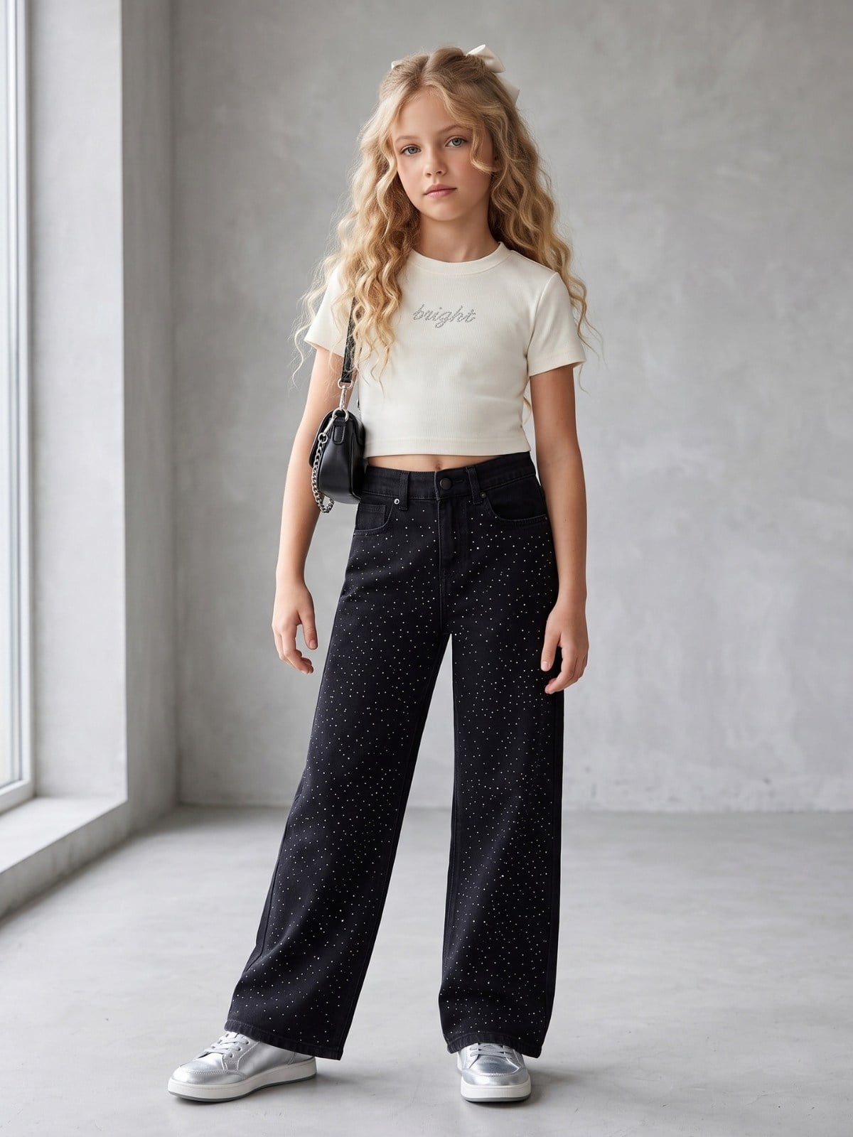 Kız Çocuk Fitilli Crop Tasarım T-shirt