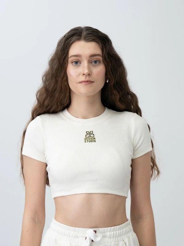 Kız Çocuk Fitilli Yarım Kollu Crop T-shirt