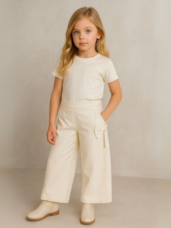 Kız Çocuk Fiyonk Detaylı Geniş Paça Pantolon