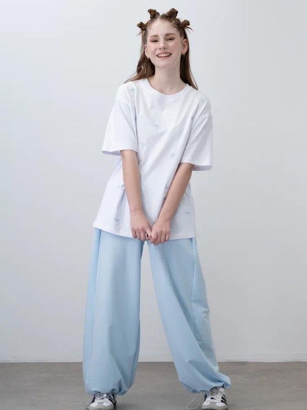 Kız Çocuk Fiyonk Nakışlı Oversize Tshirt