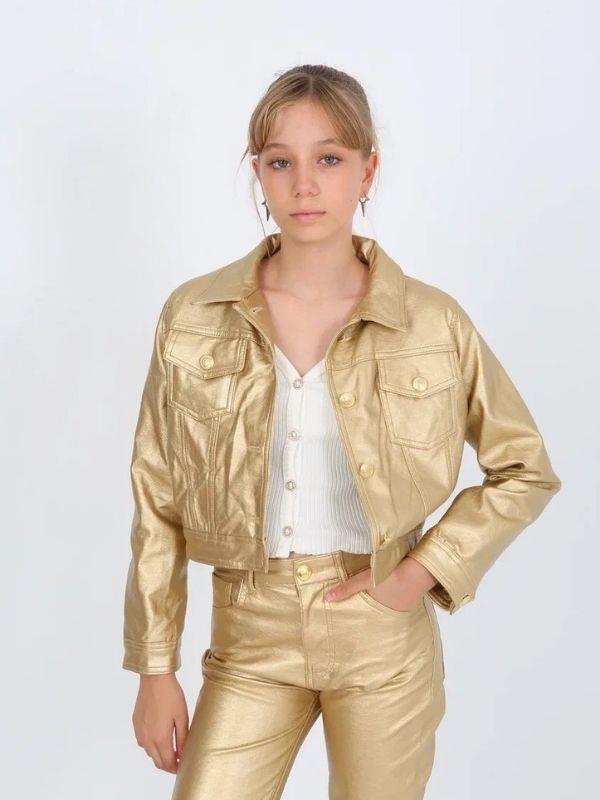 Kız Çocuk Gold Deri Ceket