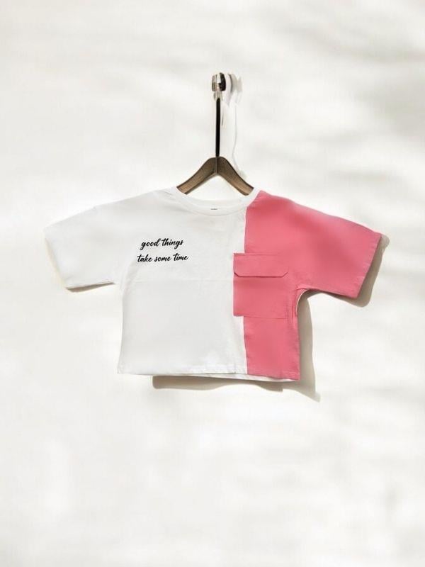 Kız Çocuk Good Things Yazılı Çift Renk Tshirt