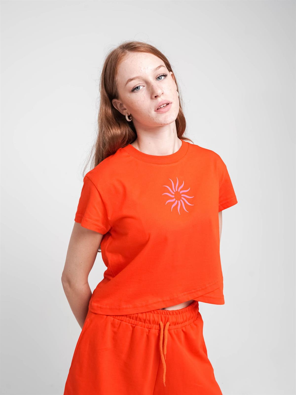 Kız Çocuk Güneş Baskılı Kısa Tshirt