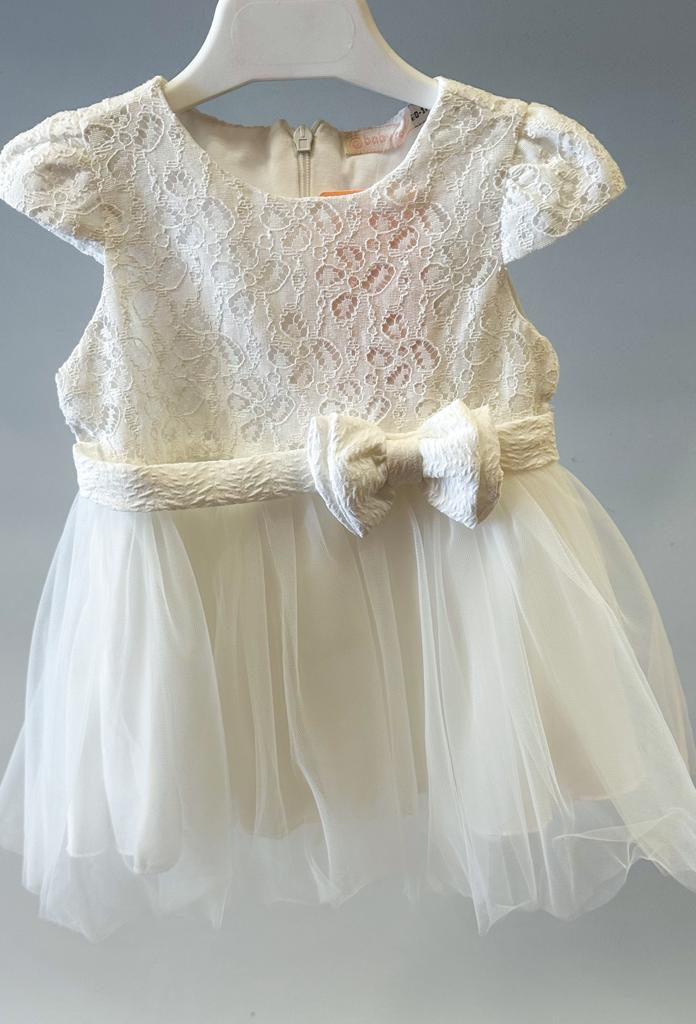 Kız Çocuk Güpürlü Tüllü Fiyonklu Tütü Elbise