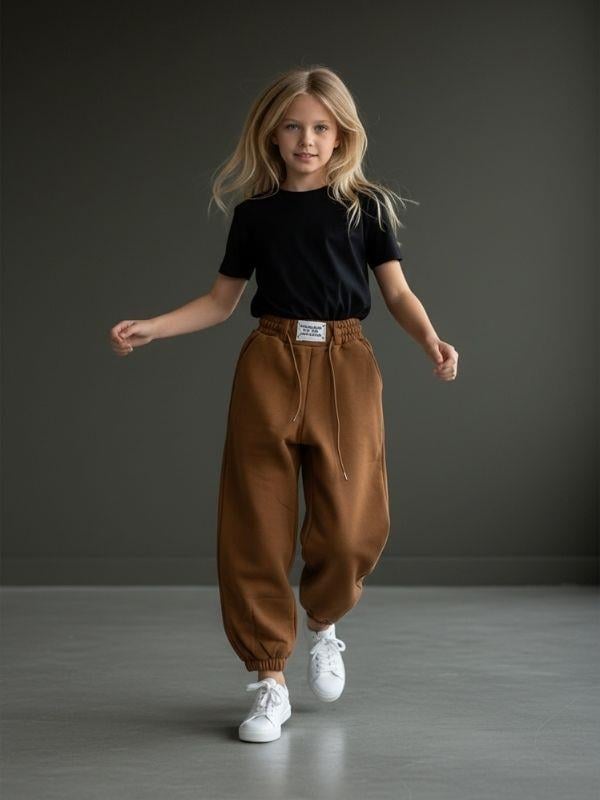 Kız Çocuk İnce Şardonlu Oversize Tasarım Eşofman Alt