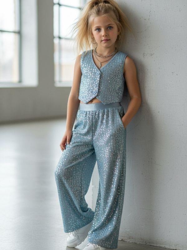 Kız Çocuk Işıltılı Yelek Pantolon Takım