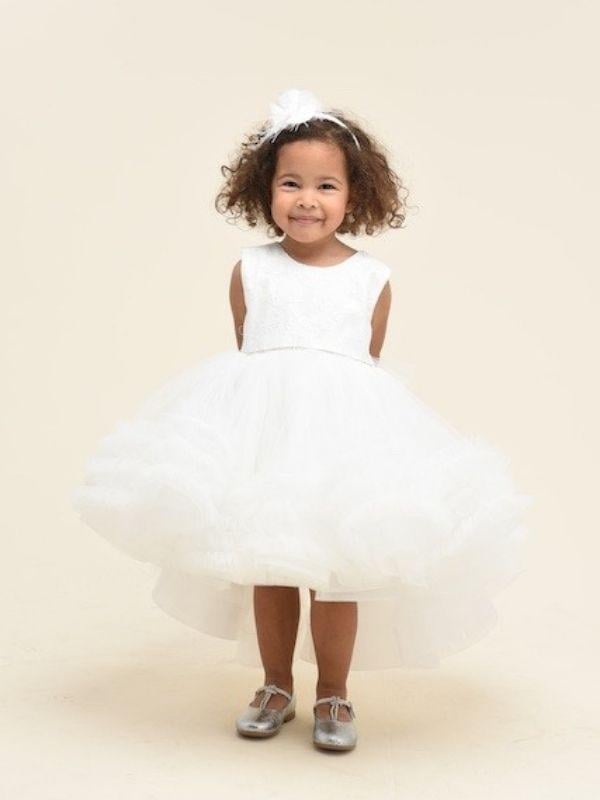 Kız Çocuk İşleme Detaylı Önü Kısa Arkası Uzun Taçlı Tasarım Abiye