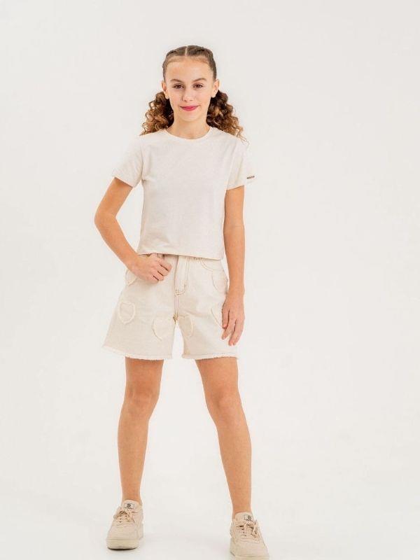 Kız Çocuk Kalp İşlemeli Denim Şort