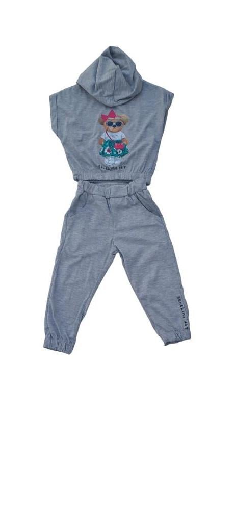 Kız Çocuk Kapüşonlu Ayıcıklı Pantolon Beli Paçası Lastikli Takım
