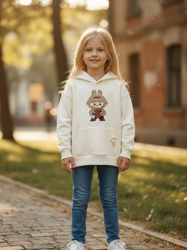 Kız Çocuk Kapüşonlu Labubu Anahtarlıklı  Sweatshirt