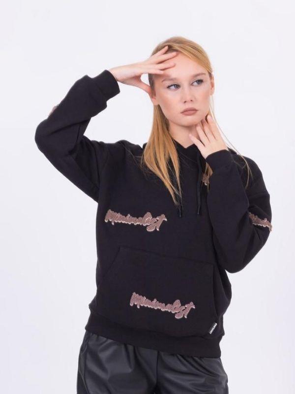 Kız Çocuk Kapüşonlu Punch İşlemeli Şardonlu Kapüşonlu Sweatshirt
