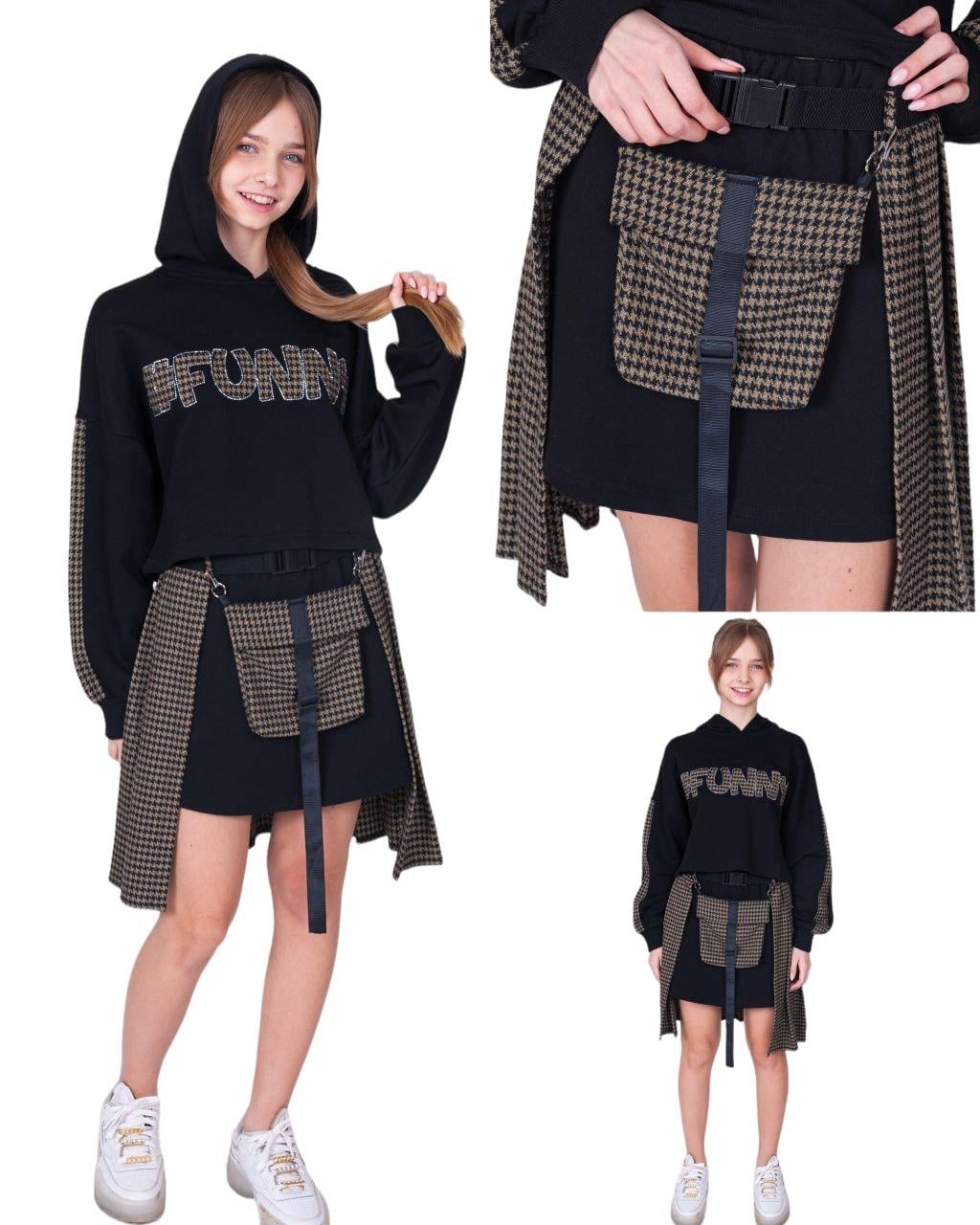 Kız Çocuk Kazayaklı Sweatshirtlü Etek Ve Etek Aksesuarlı 3 lü Takım