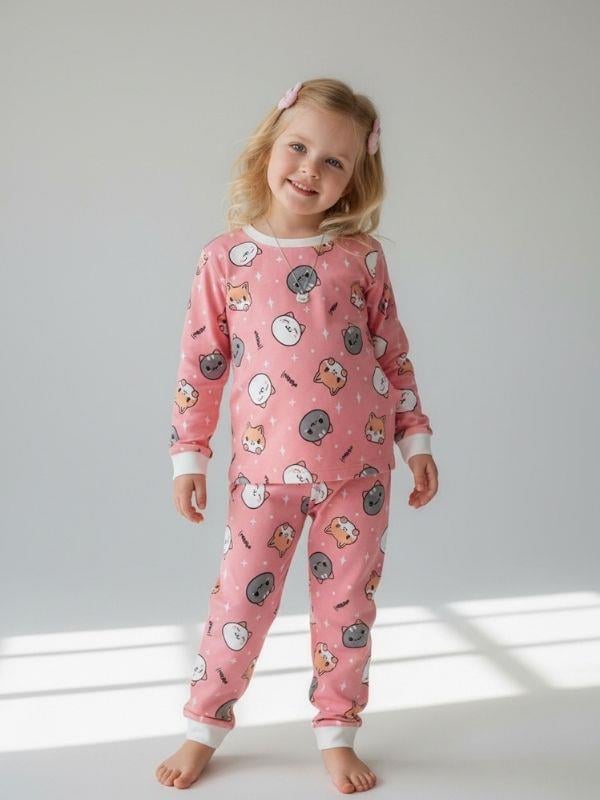 Kız Çocuk Kedi Baskılı Pamuklu Pijama Takımı