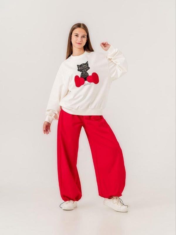 Kız Çocuk Kedi Baskılı Tasarım 2 İplik Sweatshirt