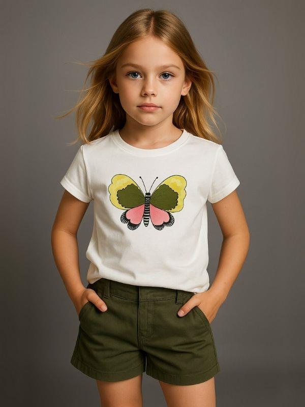 Kız Çocuk Kelebek Desenli T-shirt