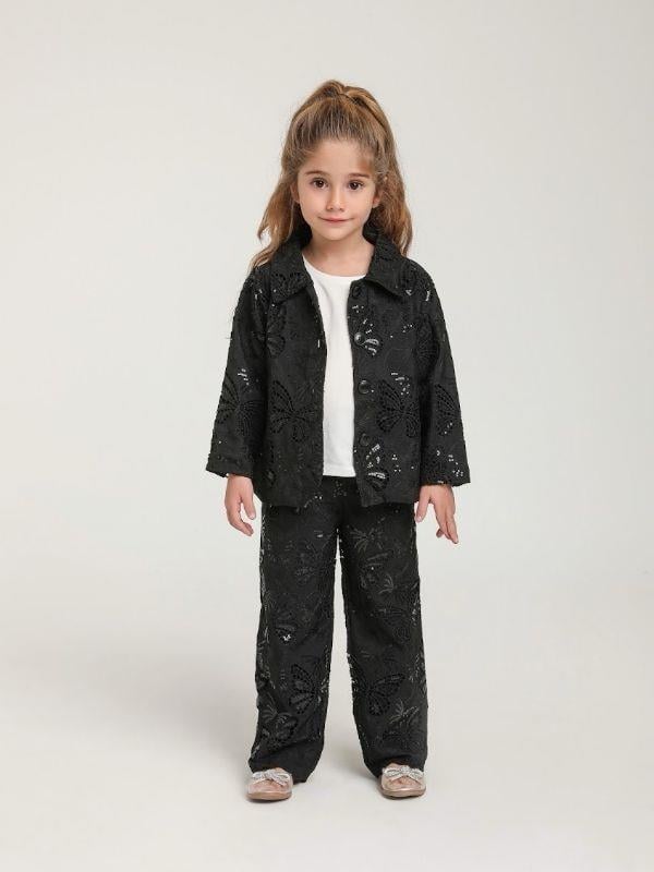 Kız Çocuk Kelebek İşlemeli Pantolon Ceket Tasarım Takım