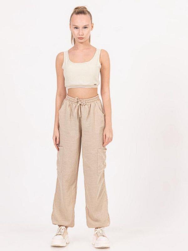 Kız Çocuk Keten Atlet Crop Bluz