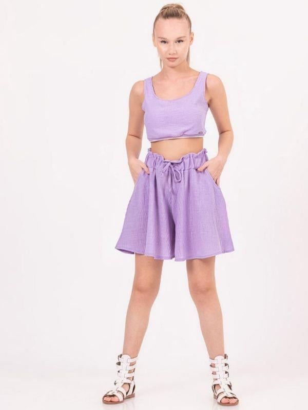 Kız Çocuk Keten Kısa Crop Bluz