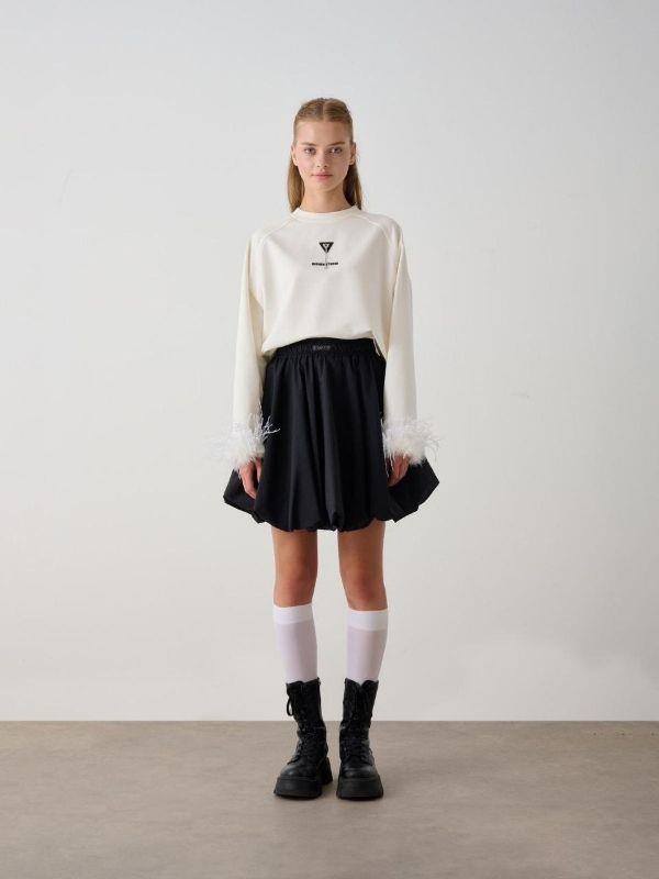 Kız Çocuk Kol Ucu Tüylü Tasarım Sweatshirt