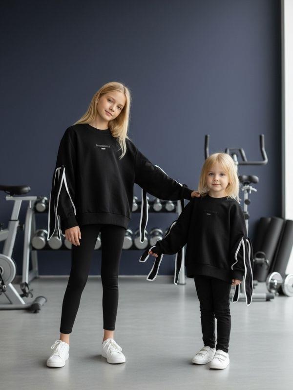 Kız Çocuk Kolları Fiyonklu Oversize Tasarım Sweatshirt