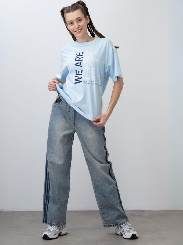 Kız Çocuk Kordon Detaylı Oversize Denim Pantolon