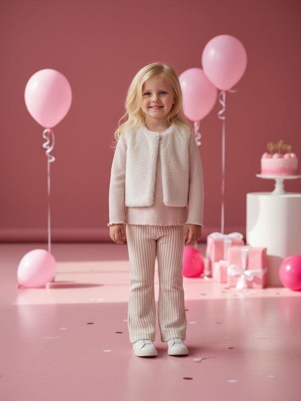 Kız Çocuk Kürk Yelekli Üçlü Pantolonlu Takım