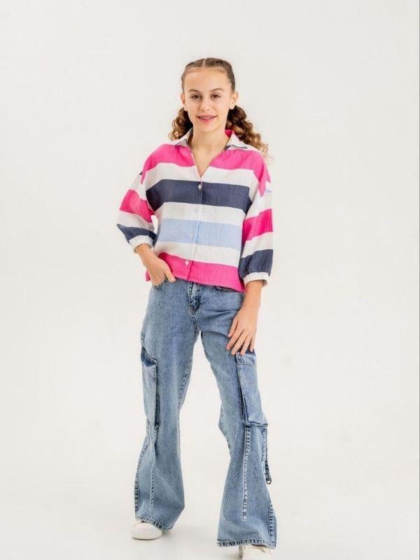 Kız Çocuk Latikli Çizgili Gömlek