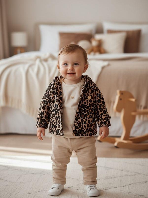 Kız Çocuk Leopar Desenli Ceketli 3'lü Takım