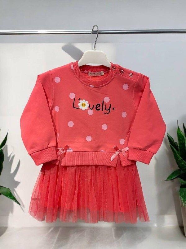 Kız Çocuk Lovely Yazılı Tütü Etekli Pamuk Elbise