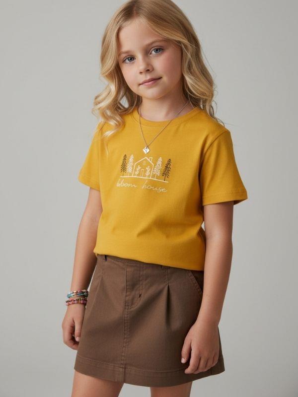 Kız Çocuk Manzara Baskılı T-shirt