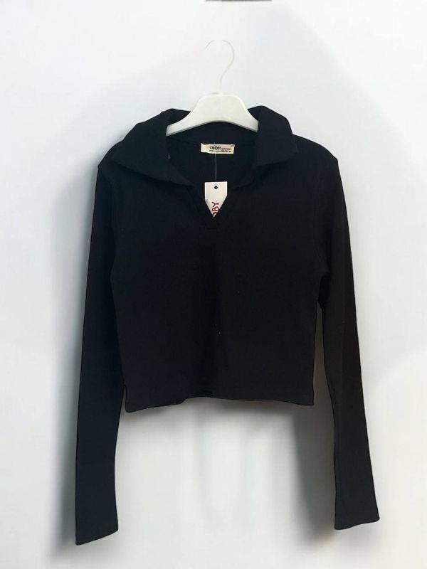 Kız Çocuk Mevsimlik Pamuklu V Yakalı Crop Bluz