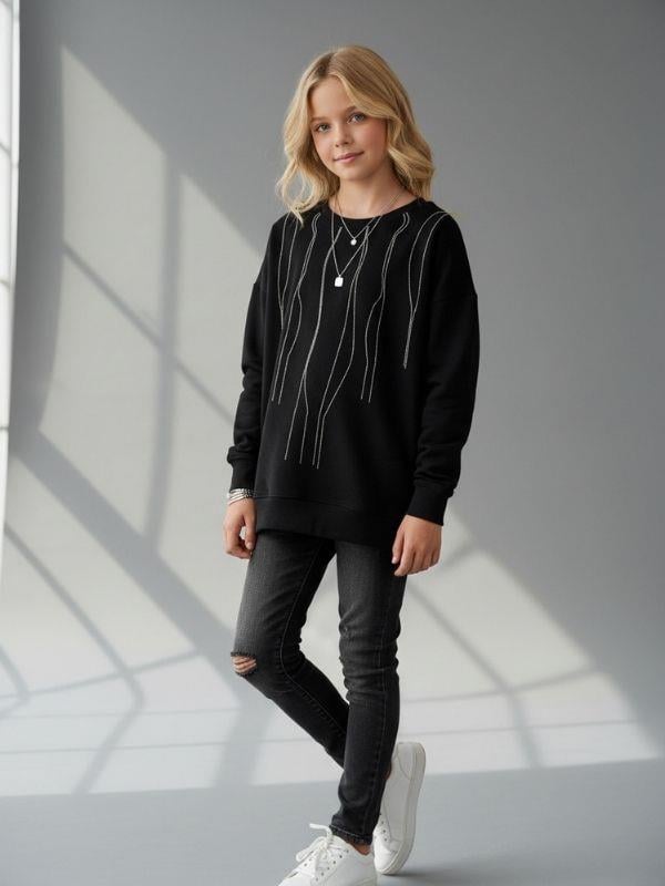 Kız Çocuk Mevsimlik Pamuklu Zincirli Sweatshirt