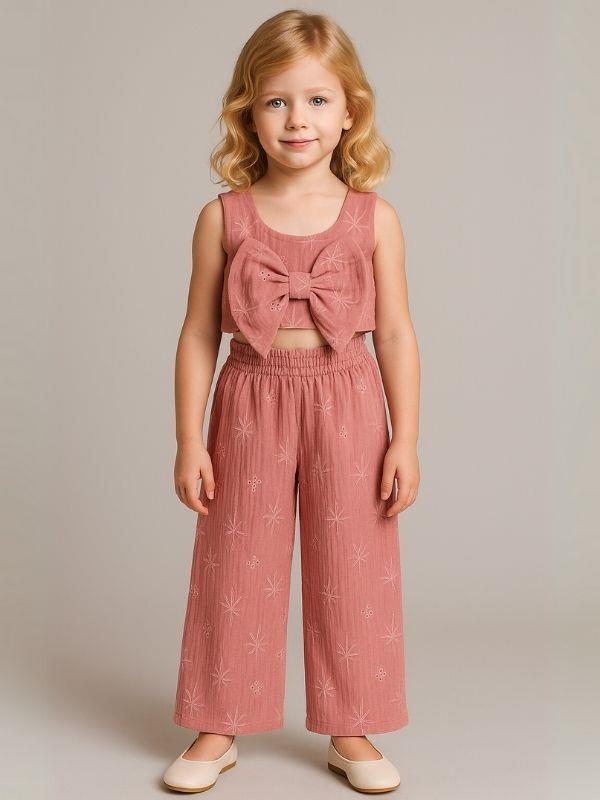 Kız Çocuk Müslin Crop Pantolonlu Takım