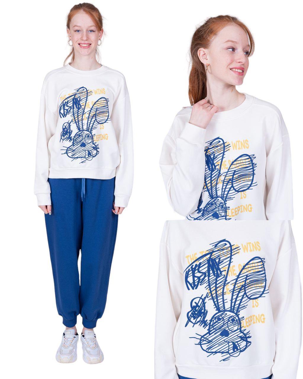 Kız Çocuk Neon Tavşan Baskılı Tasarım Teenage Sweatshirt
