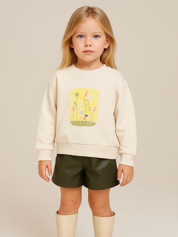 Kız Çocuk Önü Baskılı Boncuk Detaylı Sweatshirt