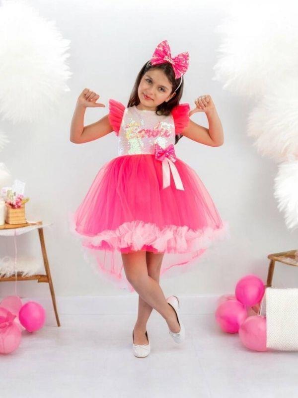 Kız Çocuk Önü Kısa Arkası Uzun Taçlı Barbie Kostüm