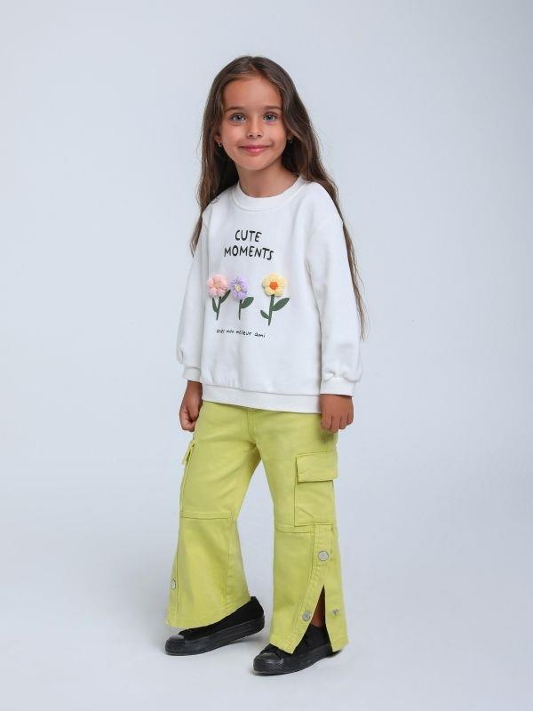 Kız Çocuk Örgü Çiçek Desenli Sweatshirt