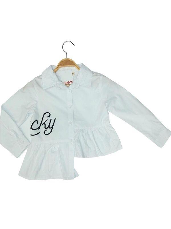 Kız Çocuk Pamuklu Asimetrik Kesim Fırfırlı Gömlek