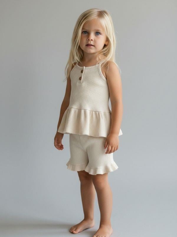 Kız Çocuk Pamuklu Askılı Şortlu Takım