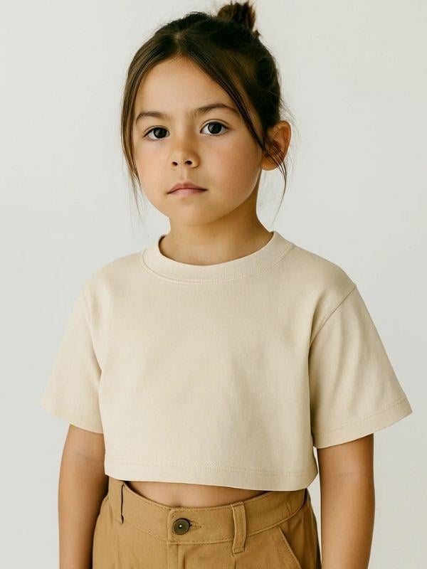 Kız Çocuk Pamuklu Basic Crop T-shirt