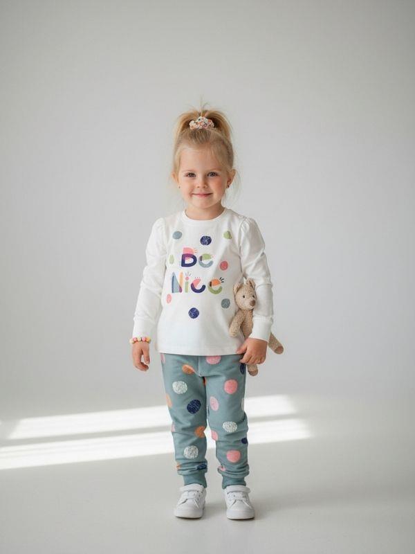 Kız Çocuk Pamuklu Be Nice Yazılı Uzun Kollu Pijama Takımı
