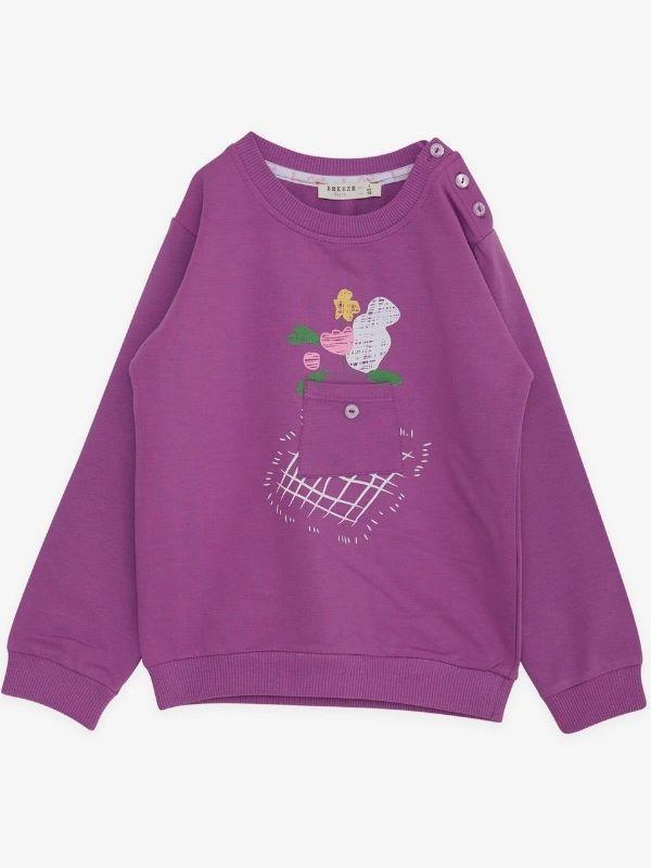 Kız Çocuk Pamuklu Cep Detaylı  Sweatshirt
